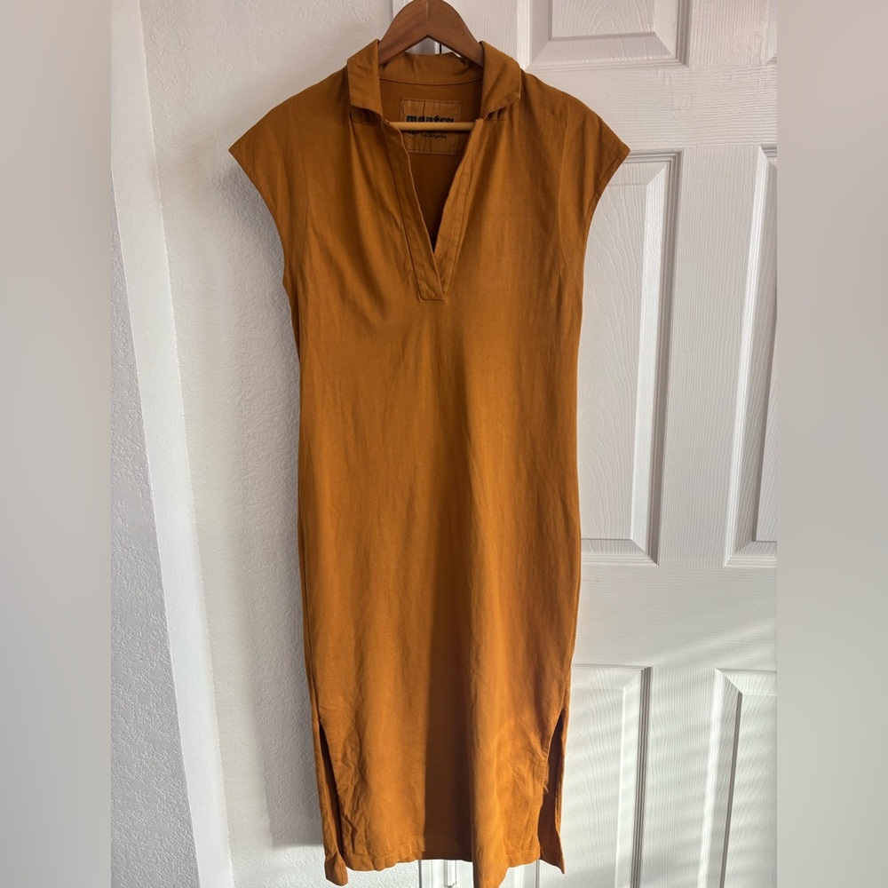 Mantra Mustard Yellow Short Sleeve‎ Shirt Collared Midi Dress Size XS